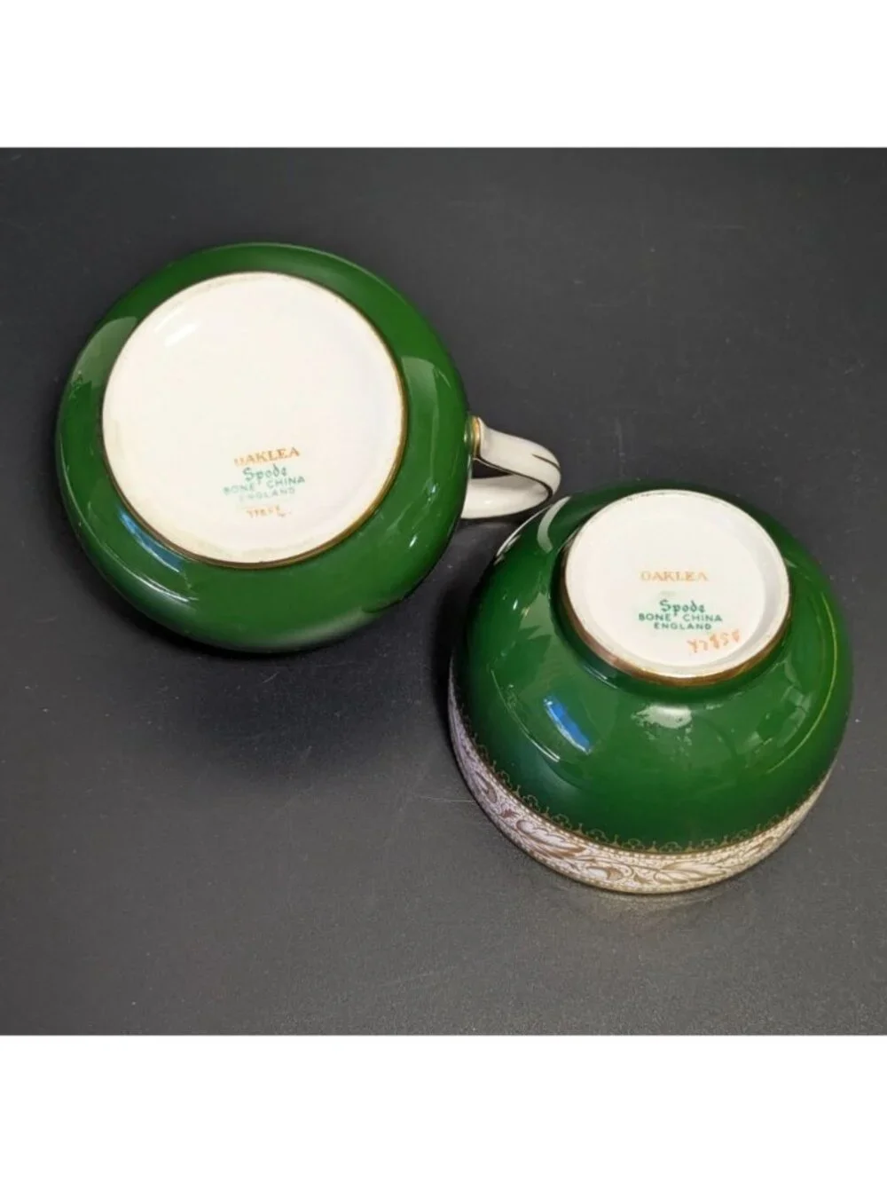 Spode Green Gold Creamer Sugar Bowl Set Fine Bone China Elegant Design